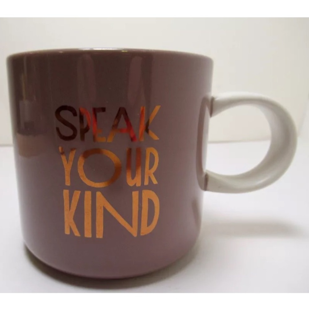 STARBUCKS SPEAK YOUR KIND"  COFFEE MUG 2017 BEIGE WHITE  12 FL OZS. NWOT